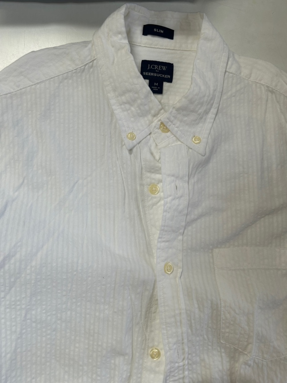 J. Crew White Seersucker Button-Down Shirt